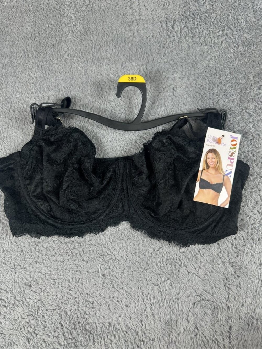 Joyspun Women's 38D Black Floral Lace Unlined Underwire Balconette Bra